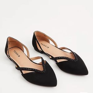 NWT TORRID WW Rhinestone Fx Suede Pointed Toe Flat